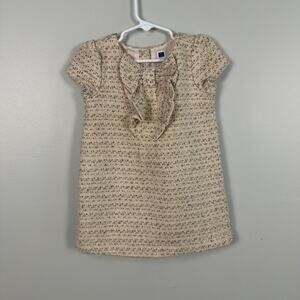 Janie and Jack Girls 2T Blush Boucle Tweed Dress Short Sleeve Bow Ruffle Pink
